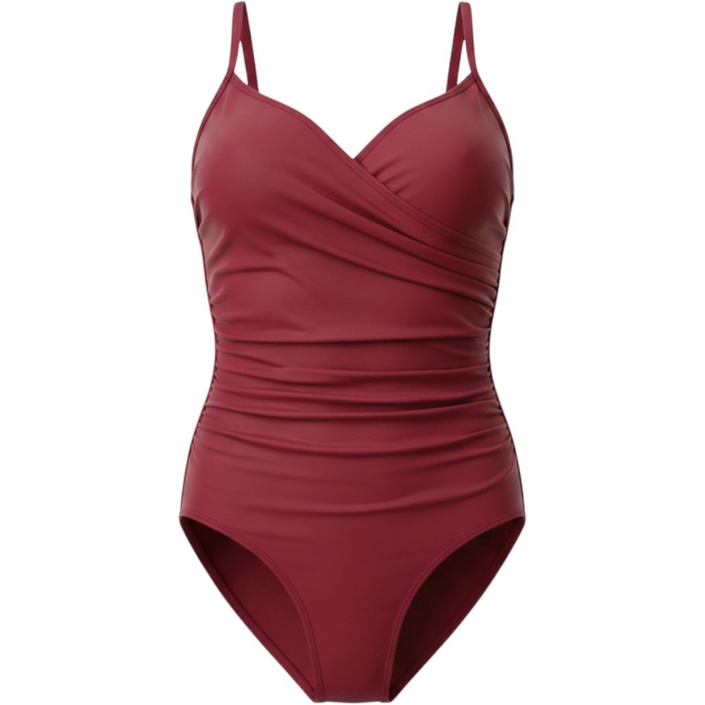 Jantzen‎ Classics Womens Red Ruched Surplice One Piece Swimsuit Size 10